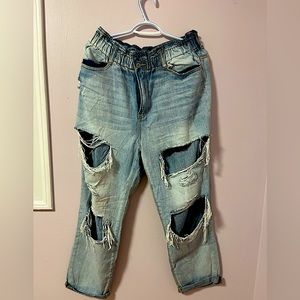 KanCan Distressed Boyfriend Jeans with Elasticized Waistband